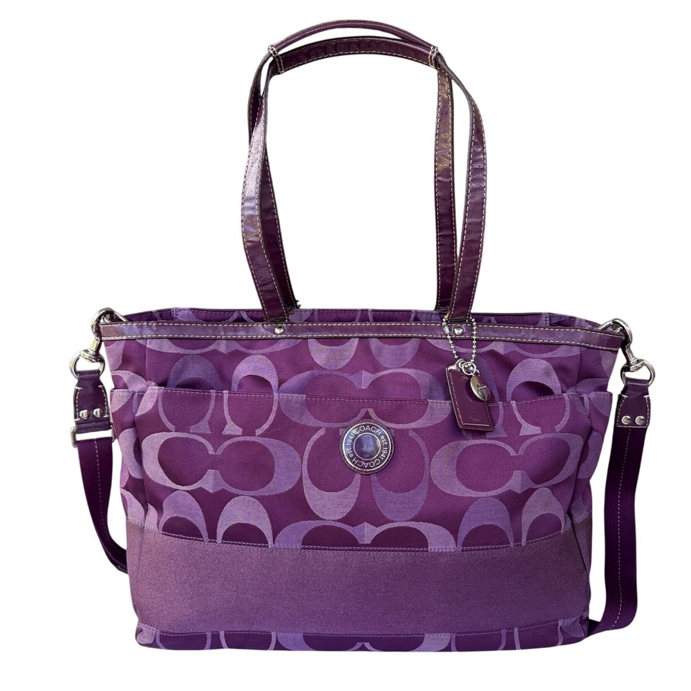 Coach Signature Jacquard Multi-Function Diaper / Tote Bag, Plum Purple Colorway